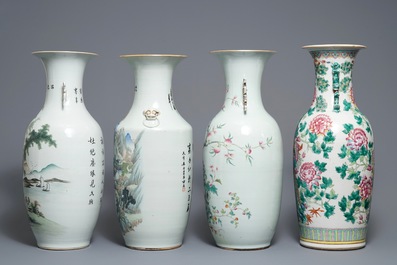 Four Chinese famille rose and qianjiang cai vases, 19/20th C.