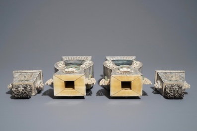 A pair of large Chinese bone, ivory and jade vases and covers, ca. 1940