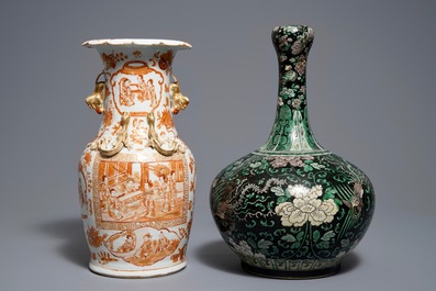 Two Chinese famille noire and iron red vases, 19th C.