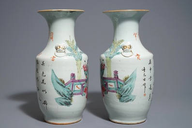 A pair of Chinese famille rose vases with ladies and children, 19/20th C.