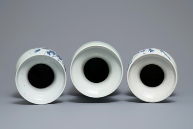 Three Chinese blue and white on celadon ground vases, 19th C.