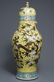 A large Chinese yellow ground Dayazhai style vase and cover, 19th C.