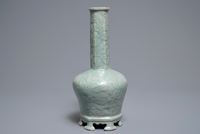 A Korean celadon-glazed vase with underglaze design, Goryeo or later
