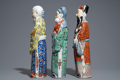 A set of three Chinese famille rose figures of Immortals, 19/20th C.