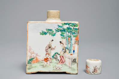 A square Chinese famille rose tea caddy and cover, Qianlong