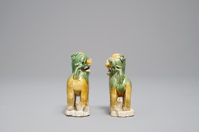 A pair of Chinese verte biscuit incense holders in the shape of lions, Ca Mau wreck, Yongzheng