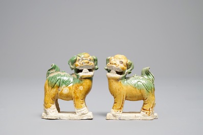 A pair of Chinese verte biscuit incense holders in the shape of lions, Ca Mau wreck, Yongzheng