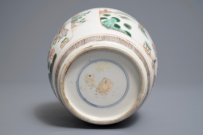 A Chinese famille verte 'Romance of the Western chamber' jar, Kangxi