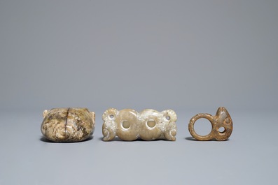 Three Chinese archaic jade carvings, Neolithic period or later