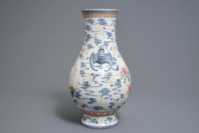A Chinese famille rose hu vase, Qianlong mark, 20th C.