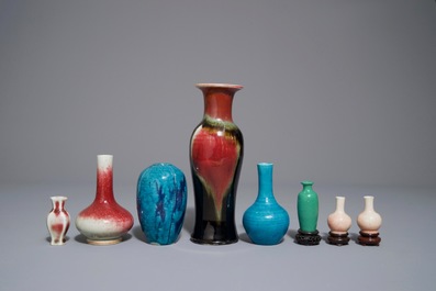 Eight various Chinese monochrome vases, 18/19th C.