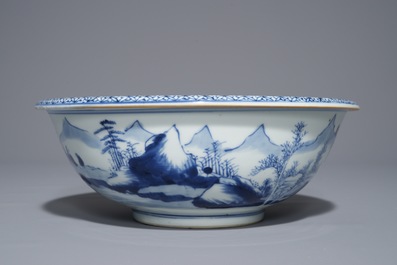 A Chinese blue and white 'landscape' bowl, Yongzheng/Qianlong