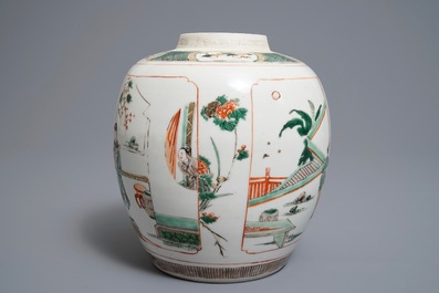 Un pot en porcelaine de Chine famille verte &agrave; d&eacute;cor de 'La Romance de la chambre de l'ouest', Kangxi