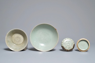A selection of Korean celadon-glazed wares, Goryeo and later