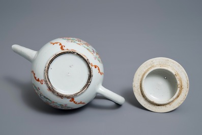 Une th&eacute;i&egrave;re en porcelaine de Chine famille rose &agrave; d&eacute;cor de b&ucirc;cherons, Qianlong