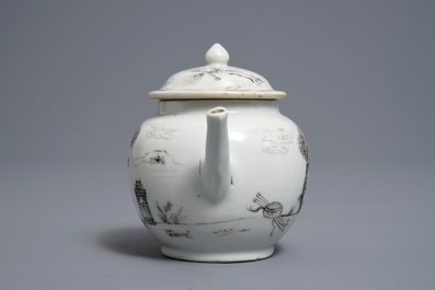A small Chinese grisaille 'Valentine dove' teapot and cover, Qianlong
