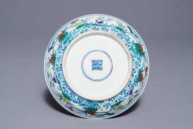 A Chinese doucai plate with ducks at a lotus pond, Yongzheng