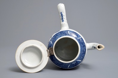 A Chinese blue and white chocolate jug with landscape design, Qianlong/Jiaqing