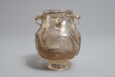A Chinese carved rock crystal hu vase, 18/19th C.