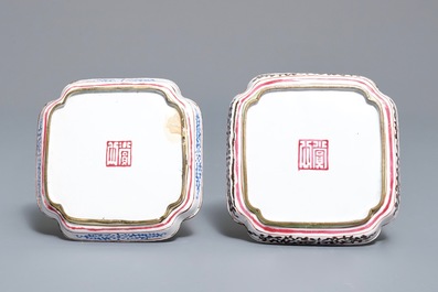 Four Chinese Canton enamel saucers and three cups, Qianlong