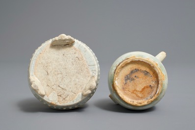 A small Chinese qingbai tripod censer and a water dropper, Song or Yuan