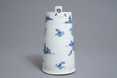 A Chinese blue and white butter churn with landscape design, Qianlong