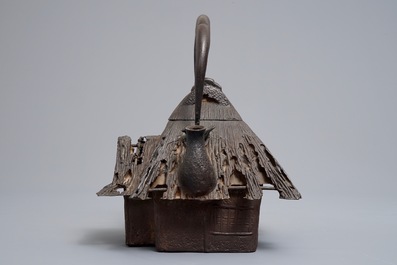 A Japanese hut-shaped cast iron tetsubin kettle, Meiji, 19th C.