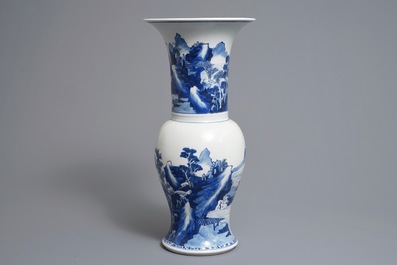 A Chinese blue and white yenyen 'river landscape' vase, Kangxi