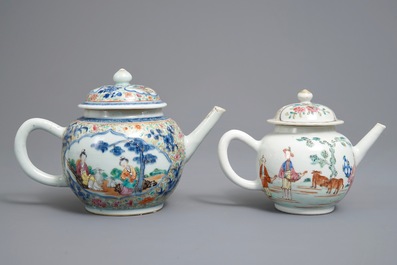 Deux th&eacute;i&egrave;res en porcelaine de Chine famille rose, Yongzheng/Qianlong