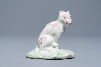 A Brussels faience model of a cat, 18th C.