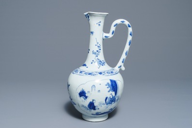 A Chinese blue and white jug with figurative medallions, Transitional period