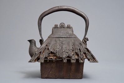 A Japanese hut-shaped cast iron tetsubin kettle, Meiji, 19th C.