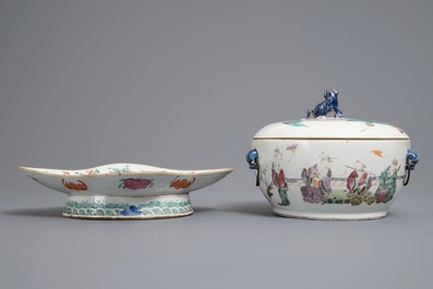 A Chinese famille rose bowl and cover and a stem bowl, 19th C.