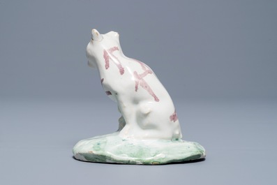 A Brussels faience model of a cat, 18th C.