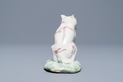 A Brussels faience model of a cat, 18th C.