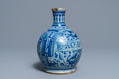 An Italian maiolica pharmacy bottle with Saint Margaret of Antioch, dated 1578