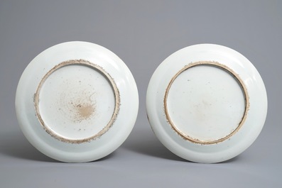 A pair of Chinese Canton famille verte 'qilin' plates, 19th C.