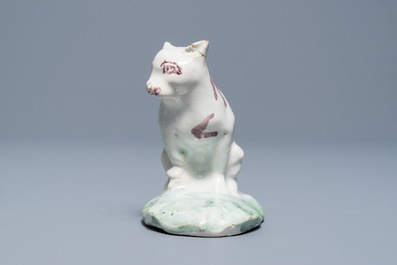 A Brussels faience model of a cat, 18th C.