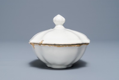 A white-glazed spice box and cover, Brussels, 18th C.