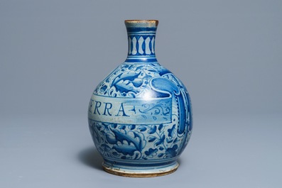 An Italian maiolica pharmacy bottle with Saint Margaret of Antioch, dated 1578