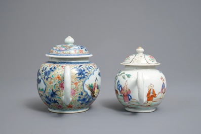 Twee Chinese famille rose theepotten, Yongzheng/Qianlong