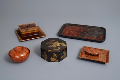 A varied collection of Japanese lacquer wares, Meiji/Showa, 19/20th C.