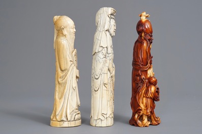 Three Chinese carved ivory 'immortal' figures, ca. 1900