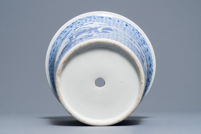 Two Chinese famille rose dishes, nine Canton saucers and a blue and white flowerpot, 19th C.