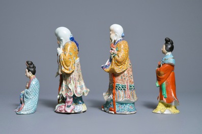 Quatre sujets en porcelaine de Chine famille rose, trois marqu&eacute;s en creux, 19/20&egrave;me