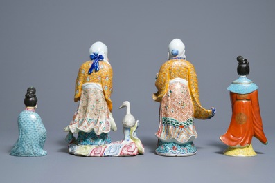 Four various Chinese famille rose figures, three with impressed marks, 19/20th C.