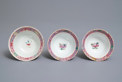 A Chinese Peranakan or Straits market famille rose vase and three bowls, 19th C.