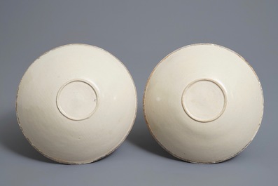 A pair of Chinese qingbai moulded 'phoenix' bowls, Song