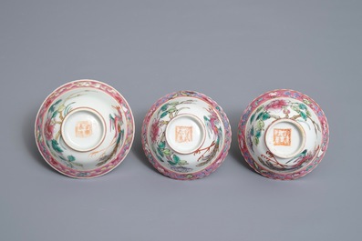 Un vase et trois bols en porcelaine de Chine famille rose pour le march&eacute; Straits ou Peranakan, 19&egrave;me