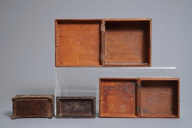 Three Chinese wooden boxes with mother of pearl inlay, 19th C.